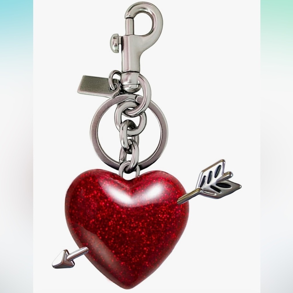Sparkle Red Heart purse charm Keychain with Arrow and Silver hardware